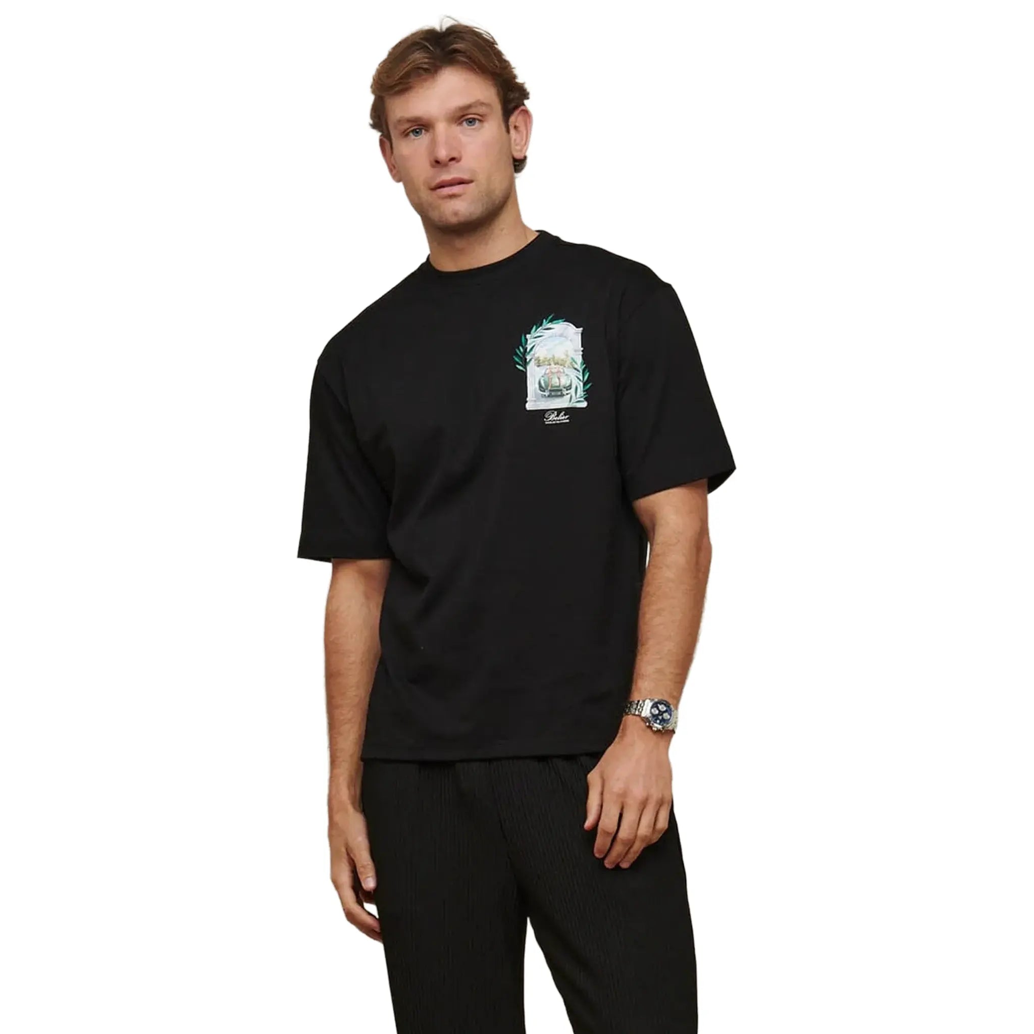 Front View of Belier Val d'Isère Arch Black T Shirt